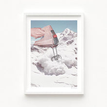 Cargar imagen en el visor de la galería, Surreal artwork titled "Doris Whisker II" by Vertigo Artography. Features a hand mixer blending with a snowy mountain landscape, offering a whimsical and imaginative visual experience. Ideal for modern art collections, this piece adds humor and creativity to any space.