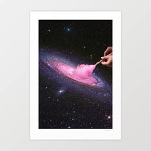 Cargar imagen en el visor de la galería, Cosmic Cotton Candy surreal artwork featuring a pink cotton candy swirl in the galaxy, perfect for modern art collections and space-themed decor that appeals to space art enthusiasts searching for distinctive and imaginative wall art pieces for their home art collection