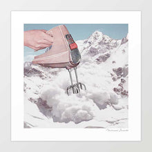 Cargar imagen en el visor de la galería, Surreal artwork titled "Doris Whisker II" by Vertigo Artography. Features a hand mixer blending with a snowy mountain landscape, offering a whimsical and imaginative visual experience. Ideal for modern art collections, this piece adds humor and creativity to any space.