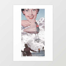 Charger l'image dans la galerie, Surrealist artwork titled "Doris Whisker" by Vertigo Artography, depicting a retro vintage hand mixer whisking clouds amidst a mountainous landscape. Perfect for adding a whimsical and unique touch to any room.