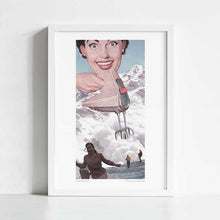 Charger l'image dans la galerie, Surrealist artwork titled "Doris Whisker" by Vertigo Artography, depicting a retro vintage hand mixer whisking clouds amidst a mountainous landscape. Perfect for adding a whimsical and unique touch to any room.