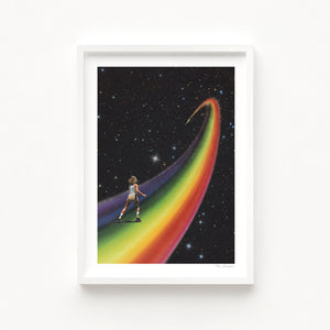 'Retro Cosmic Rainbow Roller Skating' Art Print by Vertigo Artography