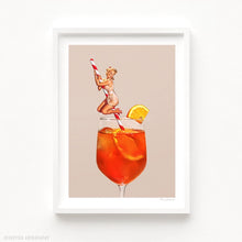 Load image into Gallery viewer, bar cart, coastal cowgirl, wall art, art print, western art print, rodeo girl, pin-up art,  retro collection, set of 2 art prints, Aperol spritz, cocktail all art, orange art