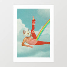 Load image into Gallery viewer, 'Kitty's Rainbow Workout' Art Print by Vertigo Artography | Surreal Funny Cat Rainbow Retro Wall Art