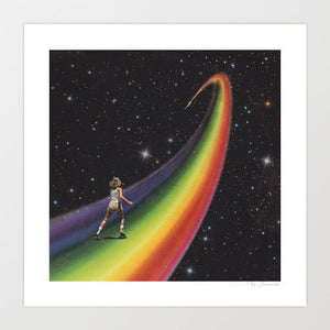 'Retro Cosmic Rainbow Roller Skating' Art Print by Vertigo Artography