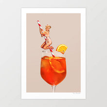 Load image into Gallery viewer, bar cart, coastal cowgirl, wall art, art print, western art print, rodeo girl, pin-up art,  retro collection, set of 2 art prints, Aperol spritz, cocktail all art, orange art