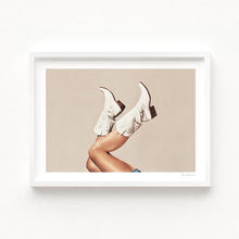 Charger l&#39;image dans la galerie, Digital artwork featuring neutral beige cowgirl boots against a serene backdrop, perfect for home, office, or studio decor. Blends rustic charm with modern elegance. Ideal for boho-chic and minimalist interior styles