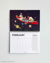 Load image into Gallery viewer, Vibrant 2026 artistic wall calendar presenting bold collage artworks ideal for studios, home offices, and contemporary decor.