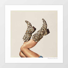 Cargar imagen en el visor de la galería, &quot;These Boots - Leopard Print&quot; is a popular artwork that infuses the Western cowboy aesthetic with a fun and stylish twist of leopard print. This captivating piece is sought after for its unique blend of cowboy and rodeo elements, making it an ideal addition to trendy home decor. With its eye-catching leopard print design and playful vibes
